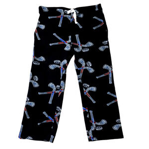 Grandma Pants Youth Large Hockey Sticks Fleece Pajamas Cozy Game Night Sleepwear